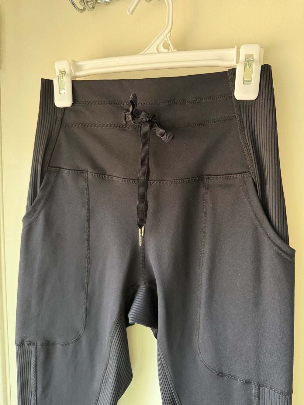 Glyder Black High-Rise Street Leggings with Drawstring and Ribbed Panels